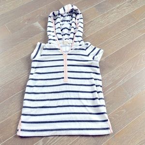 Girls' hooded cover up in towel terry, nautical style